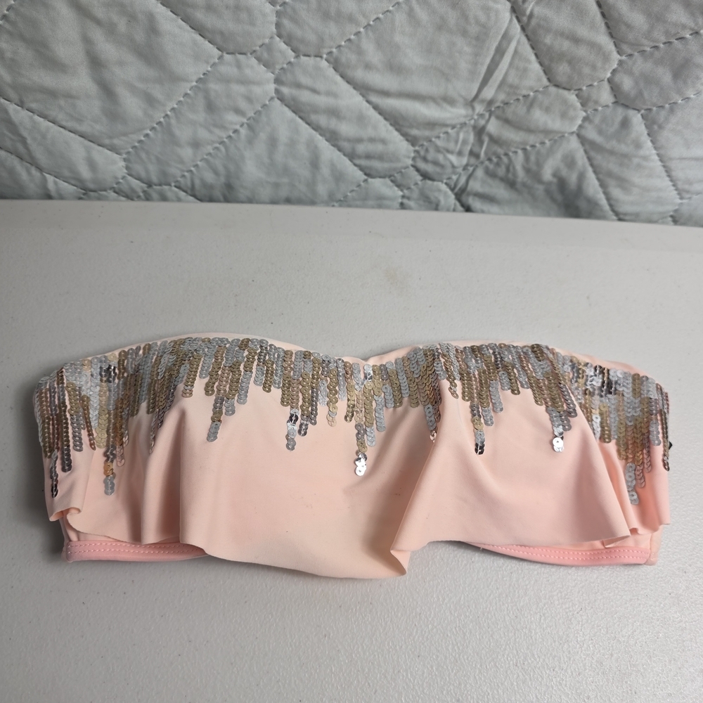 Strapless Miss Me bikini top Bralette Size Sbikini halter top Silver sequins Y2K